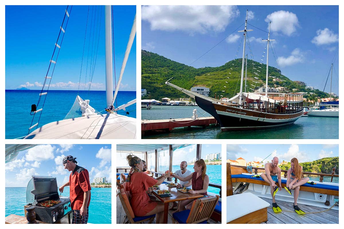 Spirit of St. Maarten - Day Tour Cruise, BBQ Skewers, Snorkeling, Kayak, Swing, Buffet lunch, Sunset Drinks