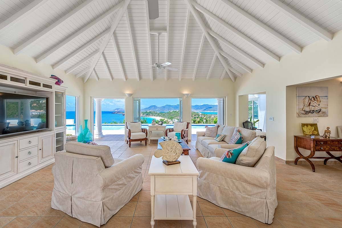 Villa Terrasse de Mer living room, Terres Basses, St. Martin – spacious indoor lounge with panoramic ocean views