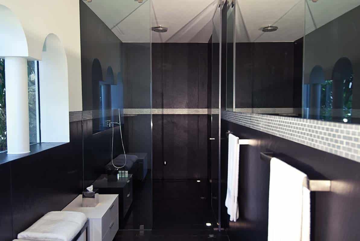 Luxurious en-suite bathroom featuring a steam room at Villa Sandyline, Terres Basses, St. Martin