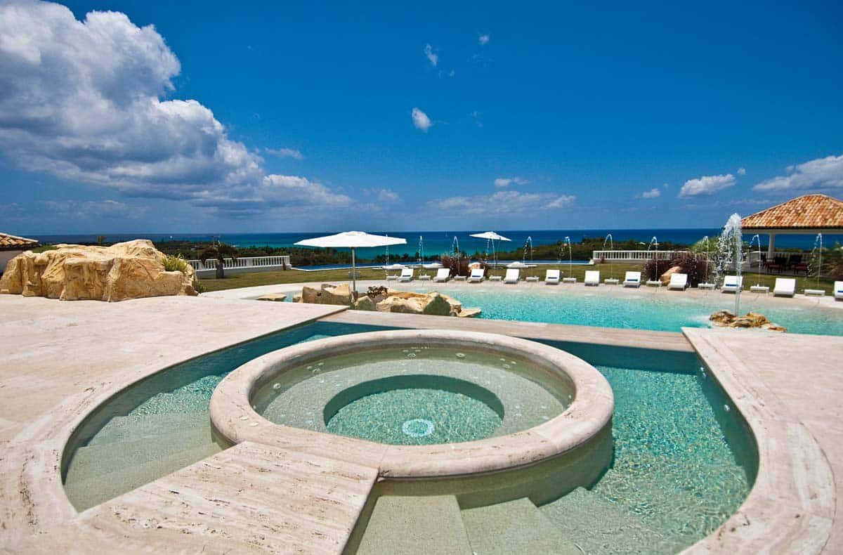 Infinity-edge Jacuzzi overlooking the Caribbean Sea at Villa Sandyline, Terres Basses, St. Martin