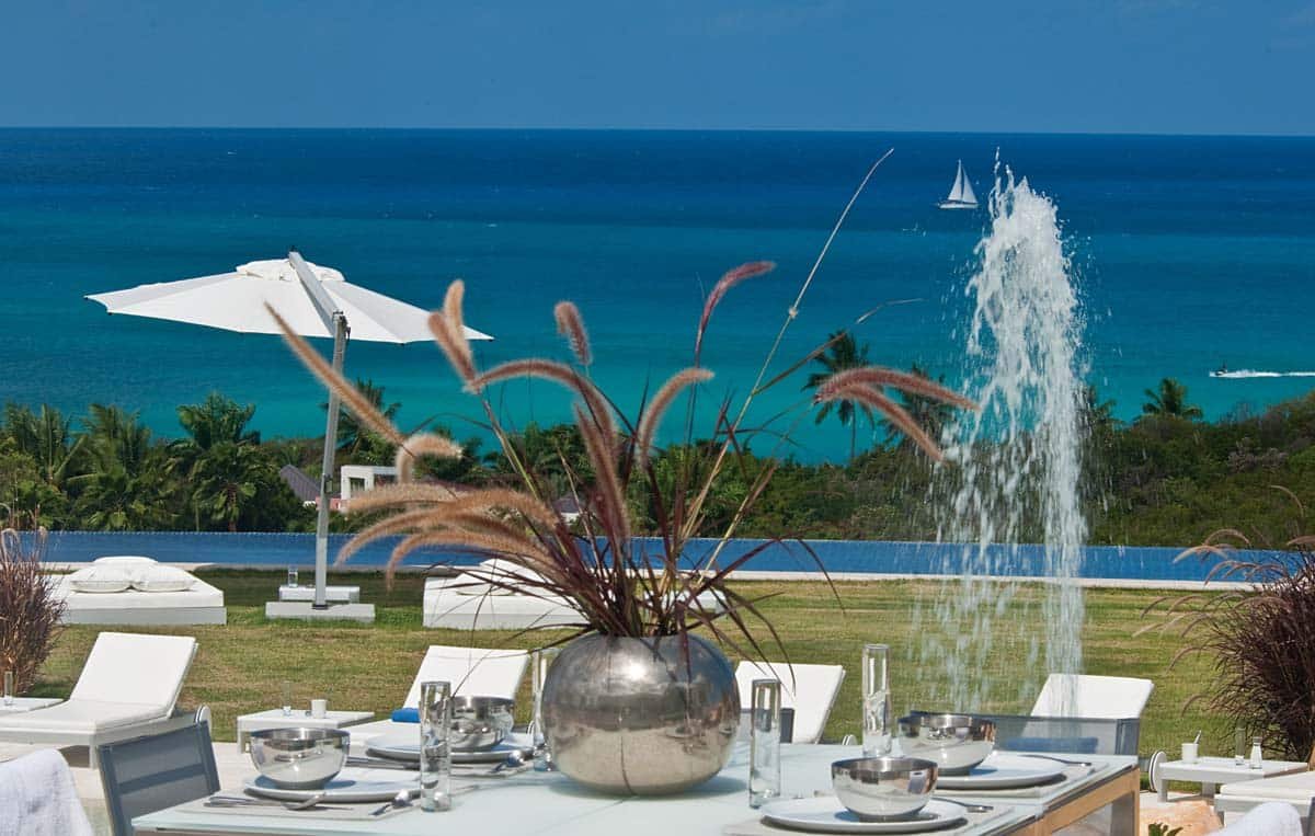 Alfresco dining area with ocean view at Villa Sandyline, Terres Basses, St. Martin
