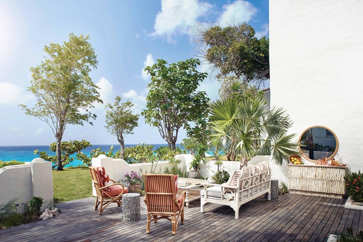 Coastal suite interior with sea view terrace, luxury resort in St. Maarten