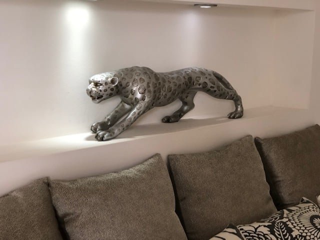 Stylish "Metal Tiger" bedroom with contemporary decor at Villa Paloma, Orient Bay, St. Martin.