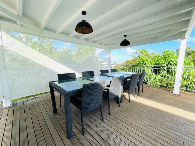 Modern outdoor seating area at Villa Paloma, Orient Bay, St. Martin.
