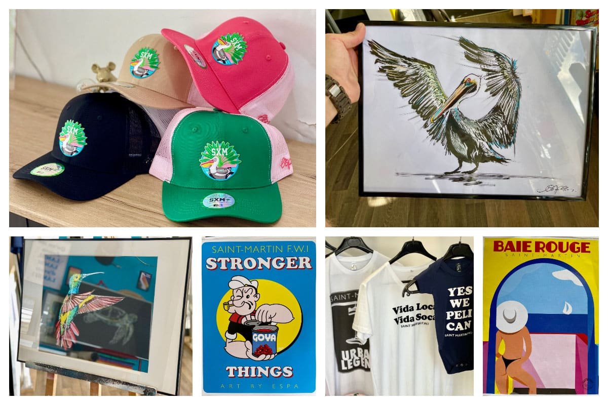 ESPA SXM Posters, Postcards, Paintings, Sketches, Pelican Cap, Art, T-Shirts - St. Martin Souvenirs