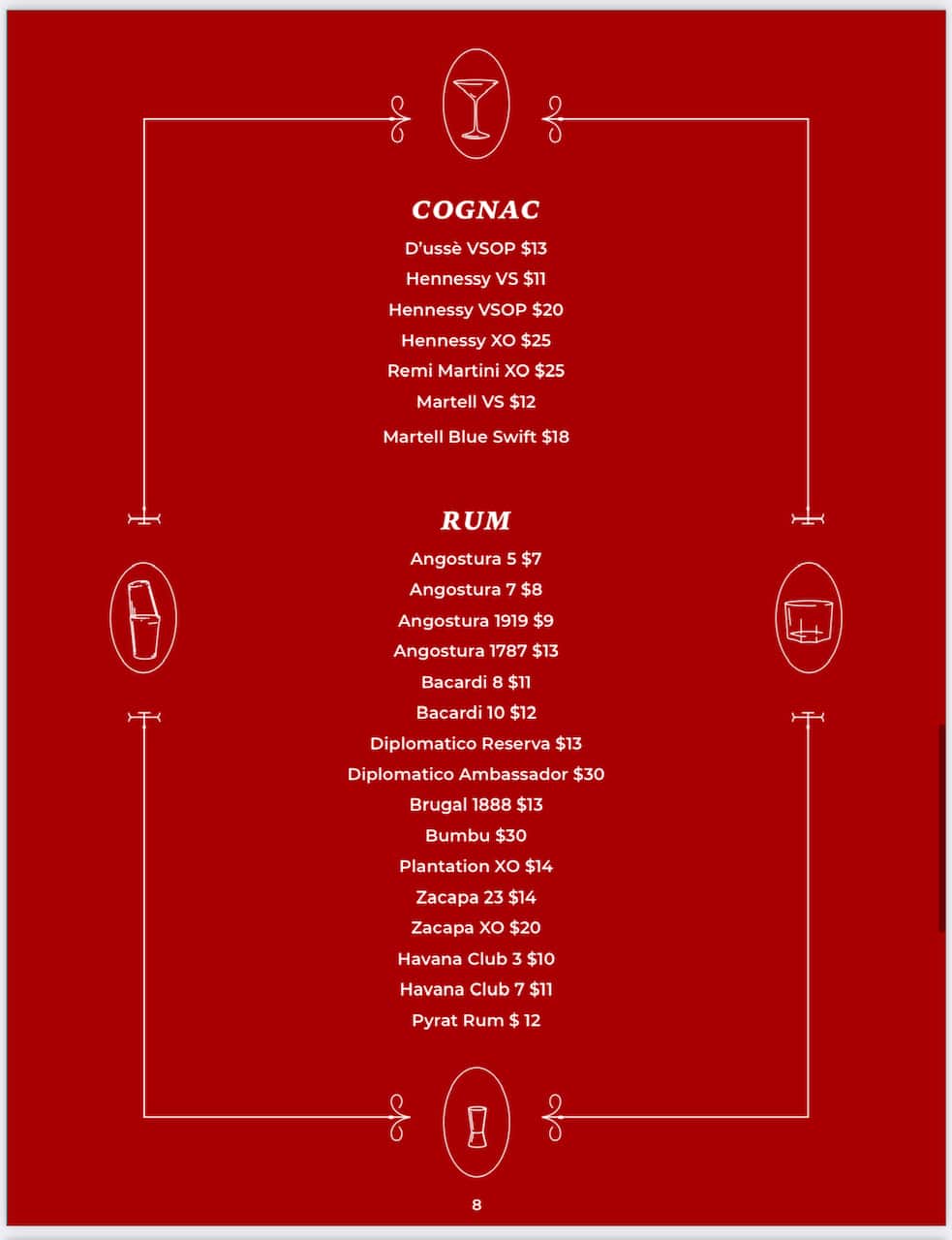 Premium cognac and rum selection at Kingsman Lounge in Simpson Bay, St. Martin.