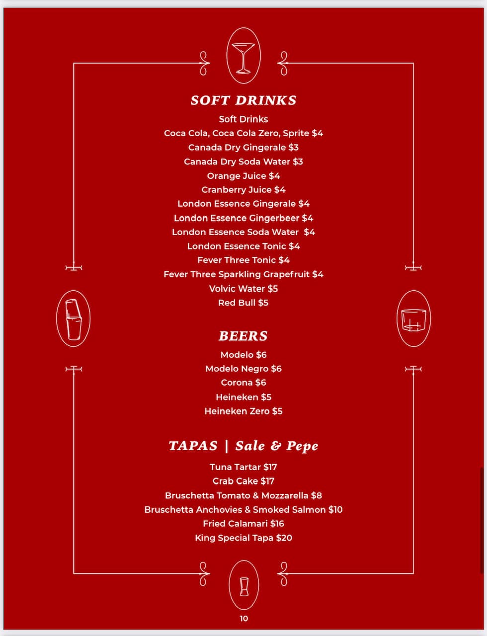 Assorted tapas, soft drinks, and beers served at Kingsman Lounge in Simpson Bay