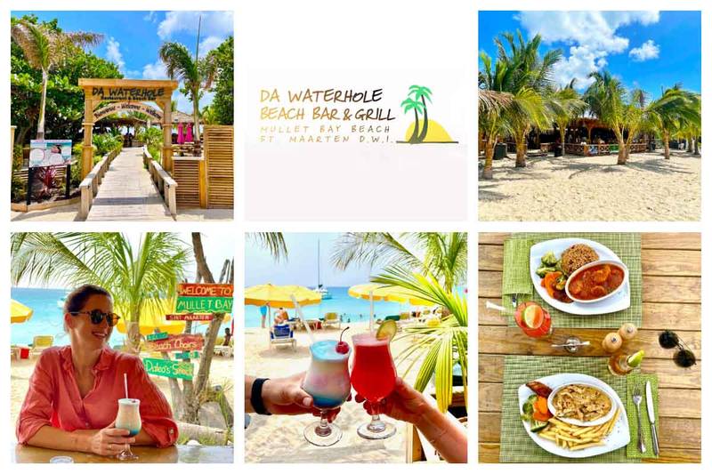 Da Waterhole Beach Bar & Grill - Lunch, Dinner on Mullet Bay, Beach Chairs, Sunset, Lockers, Shower, Toilet, Drinks