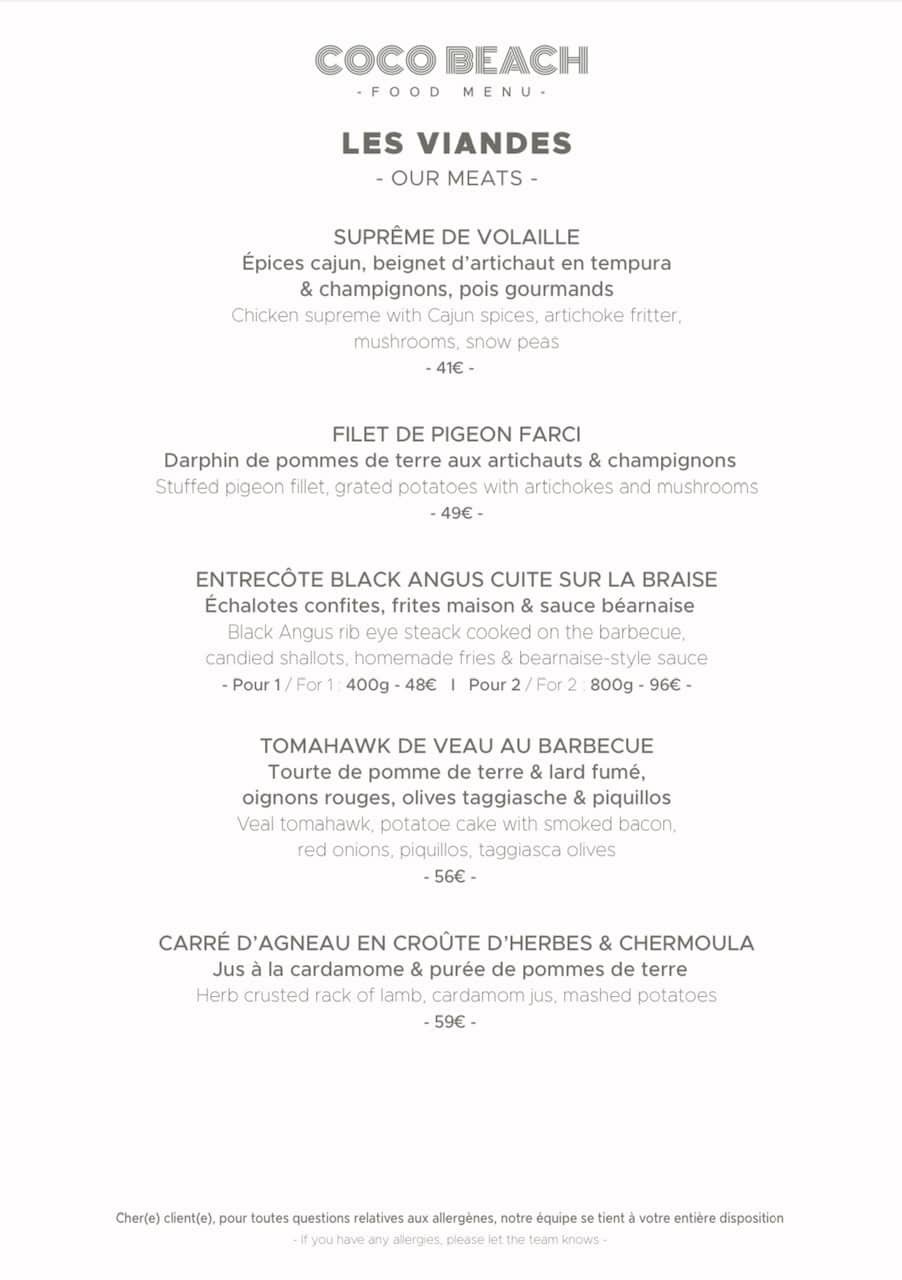 Meat Dishes and Steaks at Coco Beach - Menu 2023