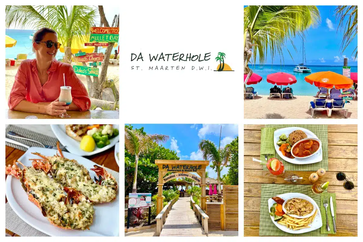 Da Waterhole Beach Bar & Grill - Lunch, Dinner on Mullet Bay, Beach Chairs, Sunset, Lockers, Shower, Toilet, Drinks