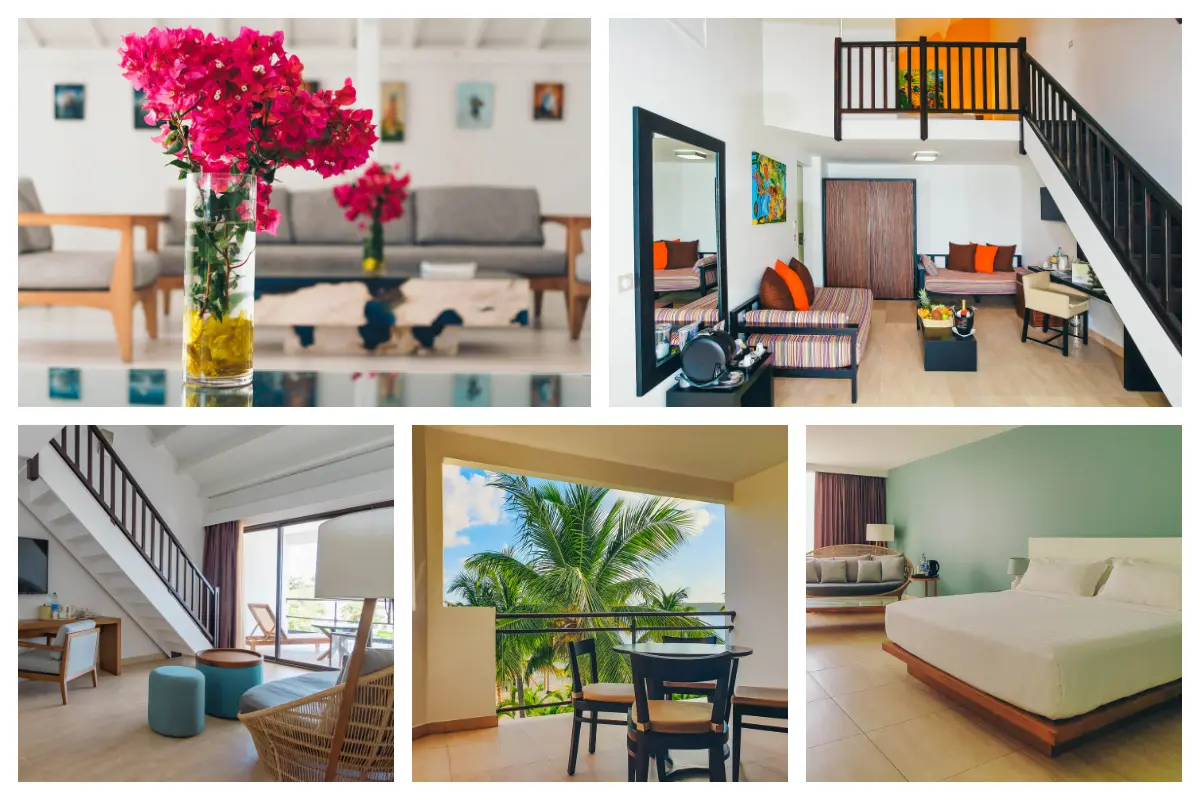 Hommage 4 Star Lagoon Beach Hotel in Nettle Bay Saint Martin - The rooms, Oceanview room, Palmtrees, Greenery, Art