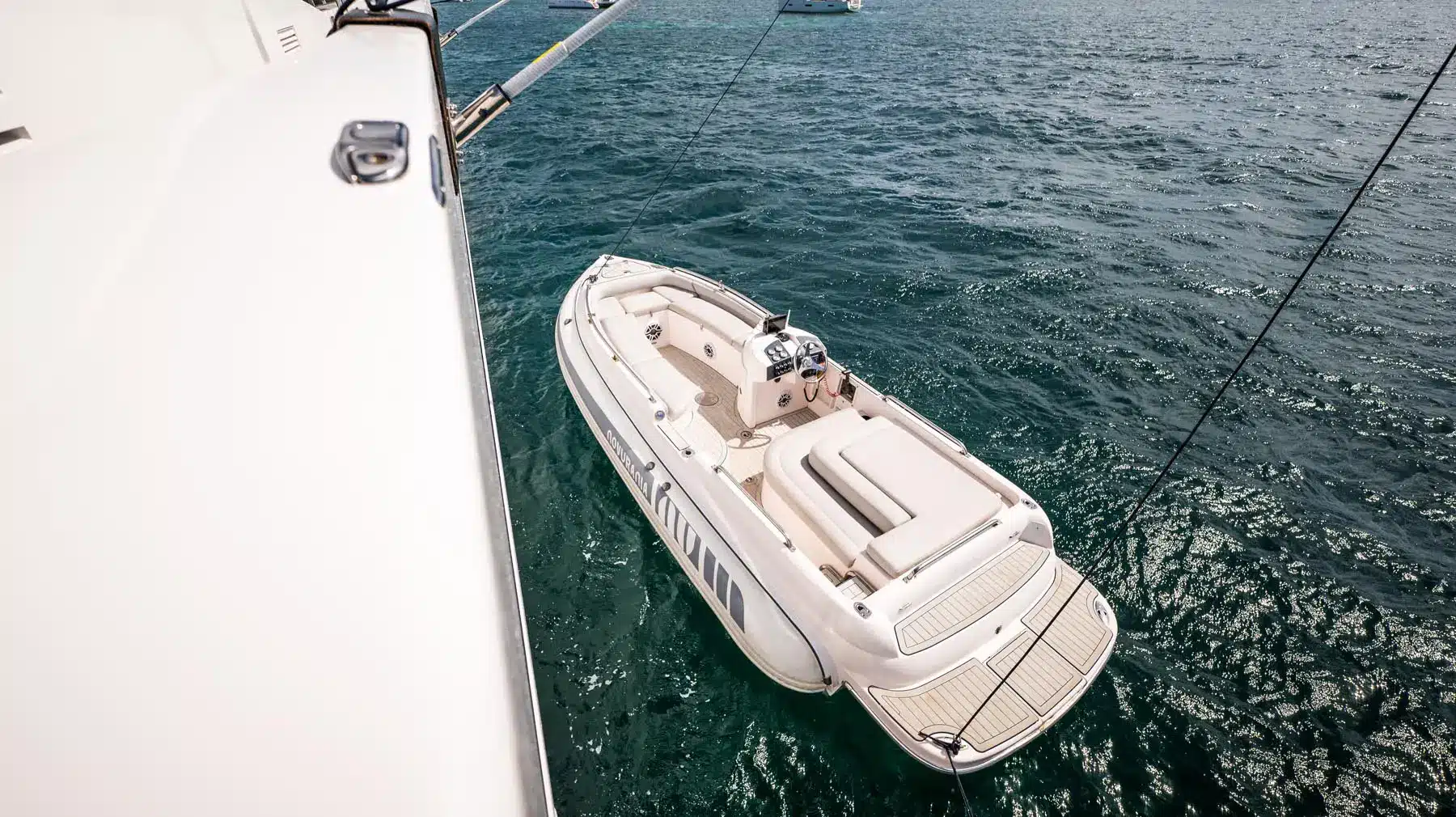 Luxury yacht interior with teak flooring and panoramic windows in St. Maarten