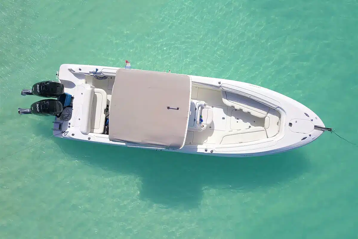 Scarab 32 FT Sport with 2 Mercury Verado 300 engines - Sundeck in front, Seating in back, Paddleboard for fun.
