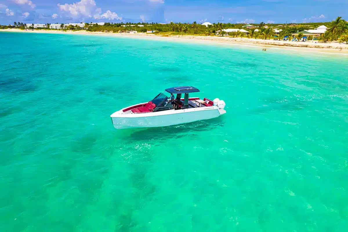 Panoramic view of Rendezvous Bay, Anguilla, showcasing its pristine white sand beach and turquoise waters.