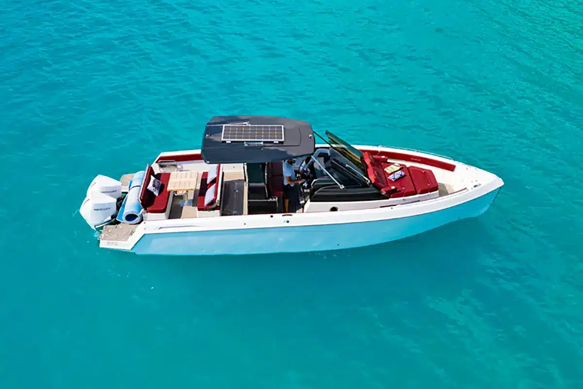 Stellar 34ft Schaefer V33 yacht anchored near Sandy Island, Anguilla, offering luxury day charters.