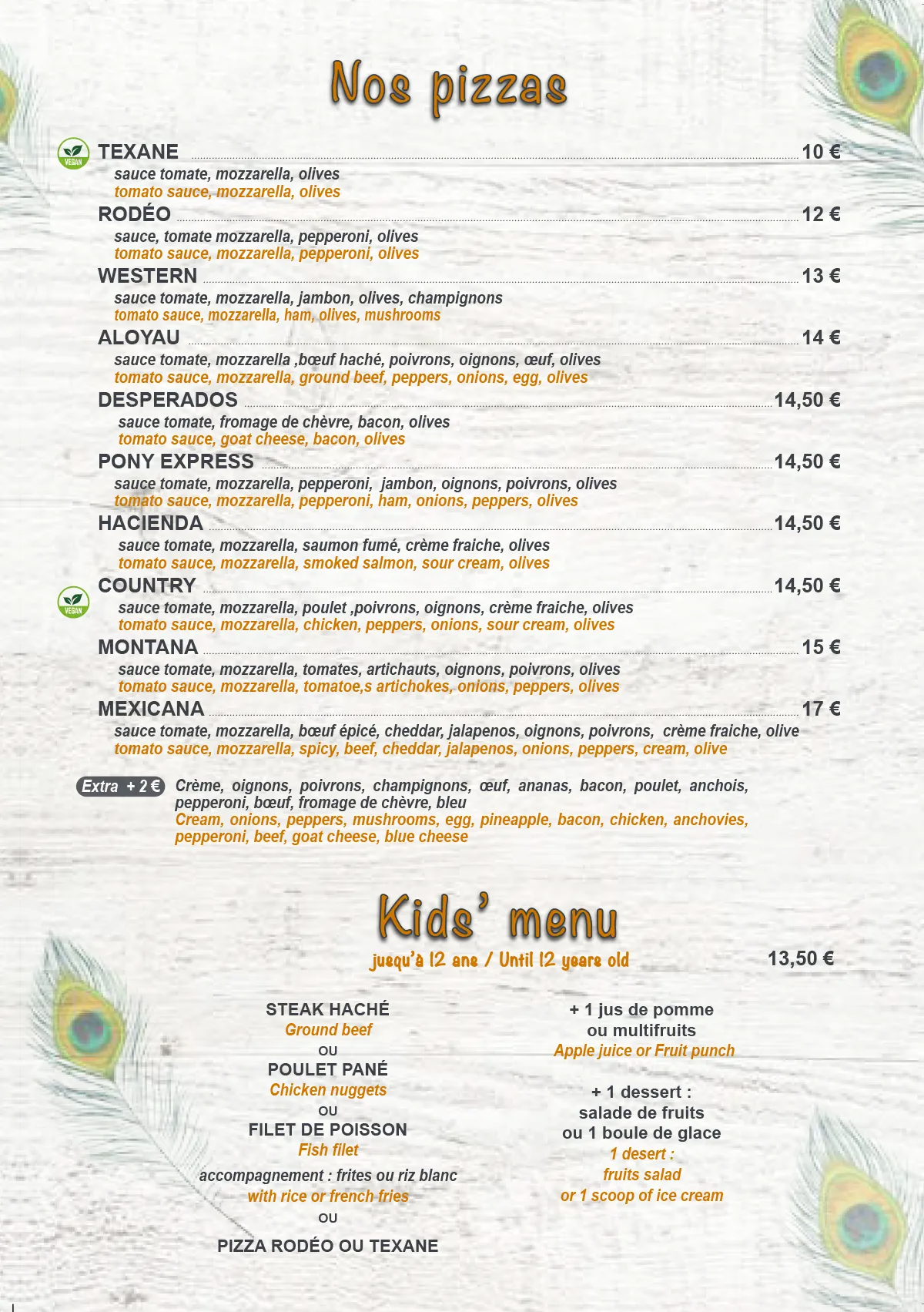 Rancho del Sol St. Martin children’s pizza & kids menu under-12 board