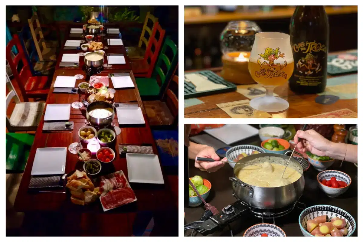 Dutch Style Cheese Fondue with lots of ingredients at Rembrandt Café in Madame Estate Café Rembrandt - Top Belgium Beers, Darts, Sports, Whiskeys, Rums, Dutch Food