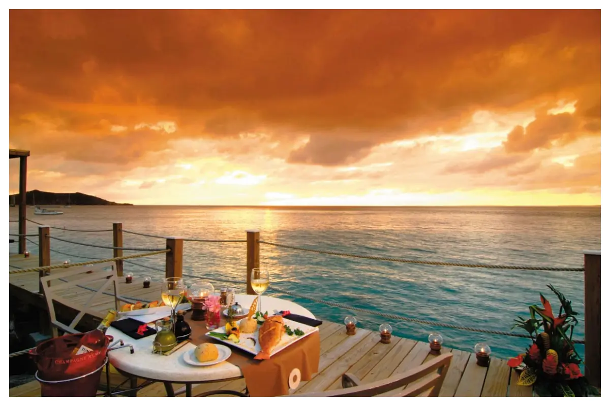 Sunset dinner at Sunset Café, Grand Case Beach Club, St. Martin by the ocean