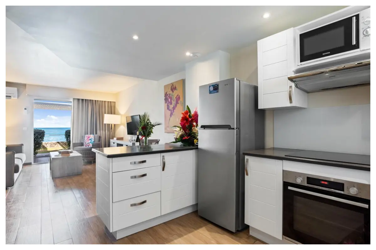 Fully equipped kitchen in Grand Case Beach Club suite, St. Martin