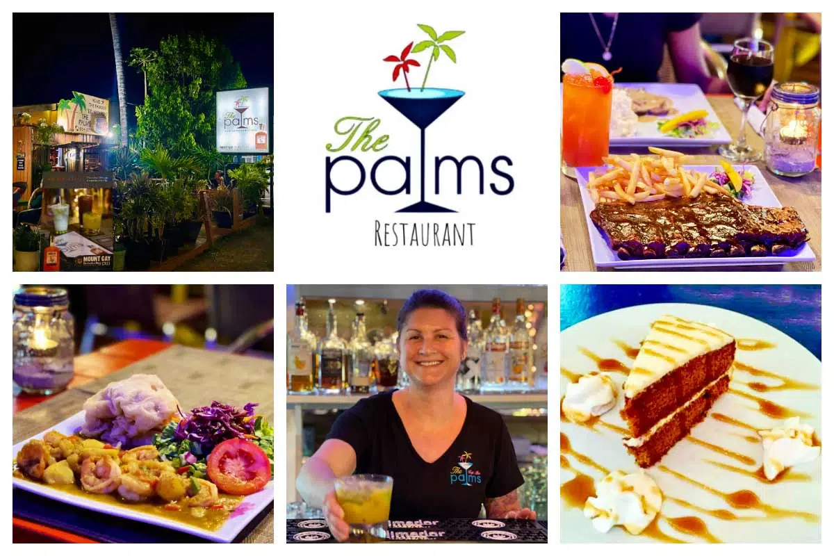 The Palms Restaurant in Simpson Bay, Sint Maarten—cozy Caribbean dining with home-style meals by owners Joel and Greg