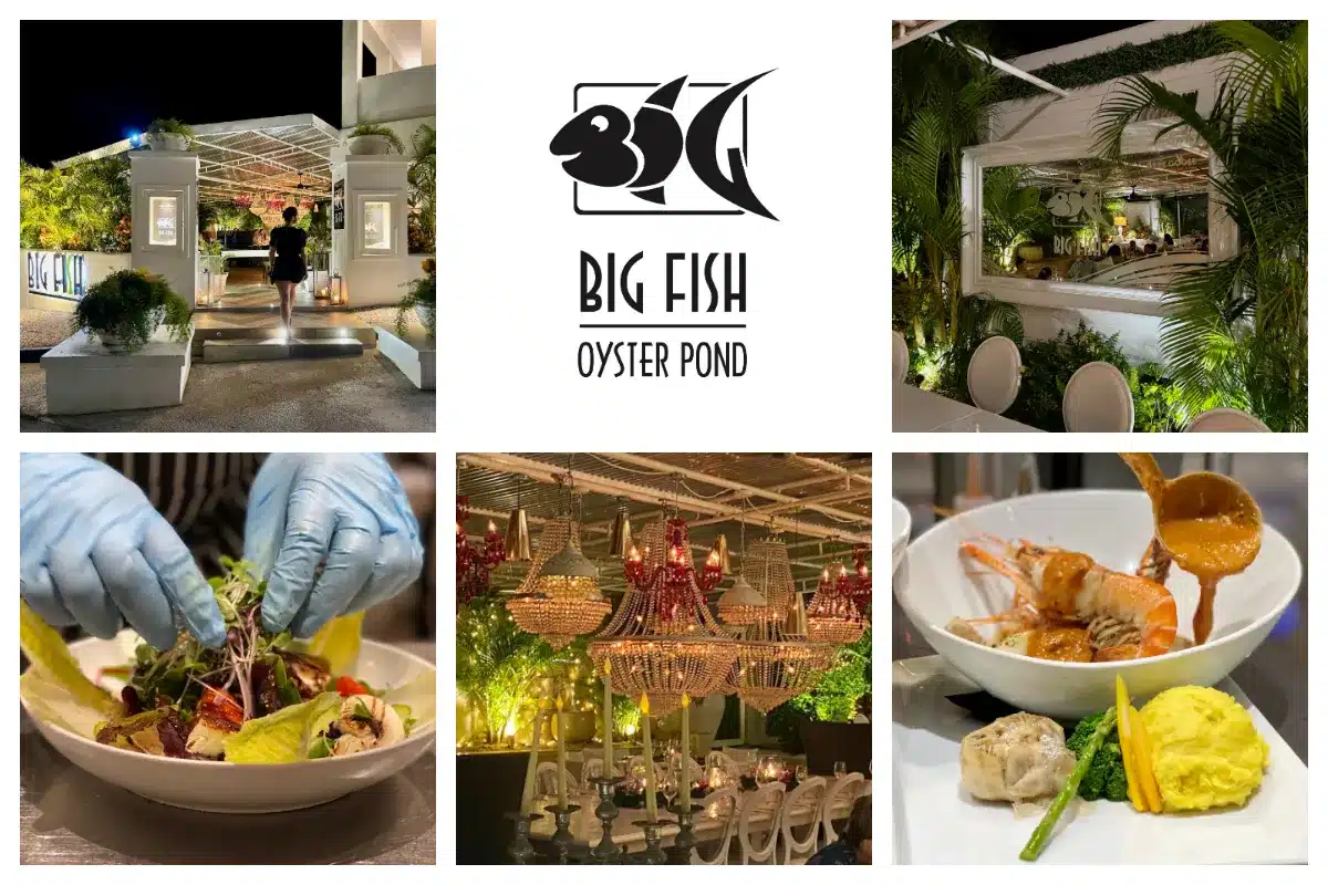 Big Fish Oyster Pond St. Martin - Fine Dining, Chic white decor, Chandeliers, Local Fish Restaurant - Great Service Google Intro