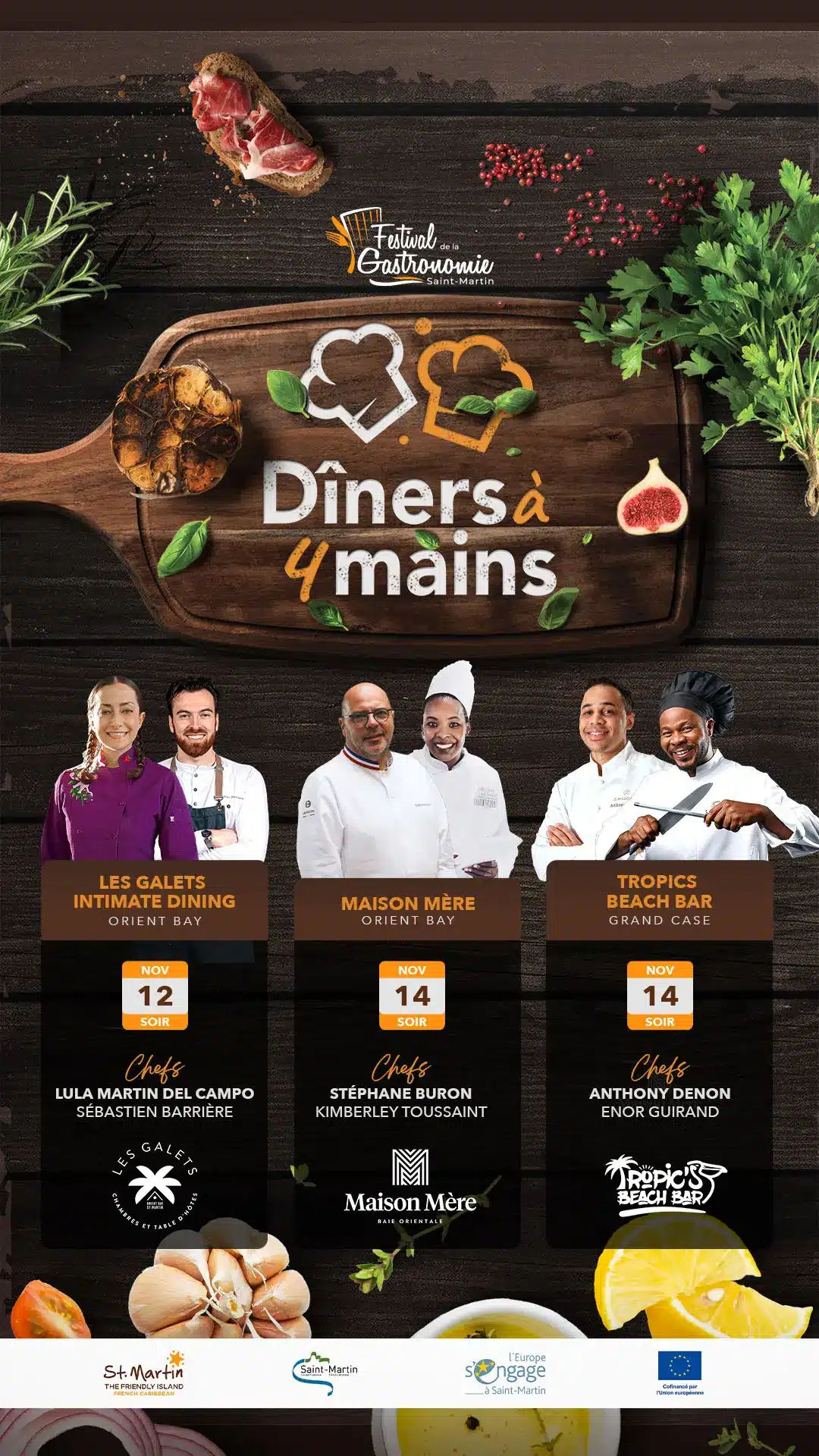 Festival de la Gastronomie 2024: 'Dîner à Quatre Mains' on November 12 and 14 in Marigot, St. Martin, featuring collaborations between local chefs and guest culinary artists