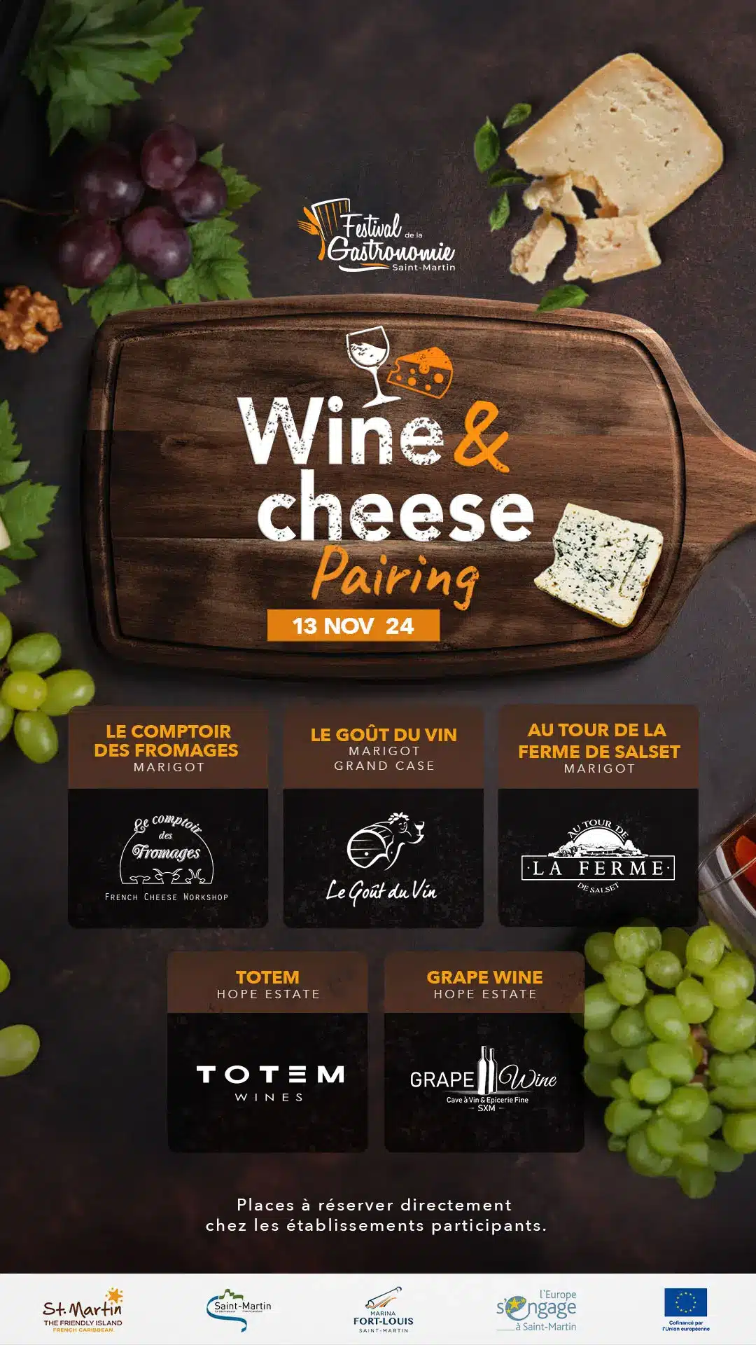 Festival de la Gastronomie 2024: Wine and Cheese Pairing event on November 13 in Marigot, St. Martin