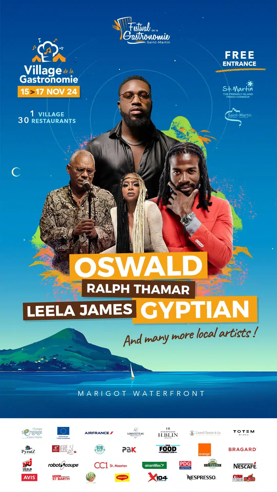 Festival de la Gastronomie 2024: Culinary Village at Marigot waterfront, November 15–17, featuring local restaurants, food trucks, and live music performances