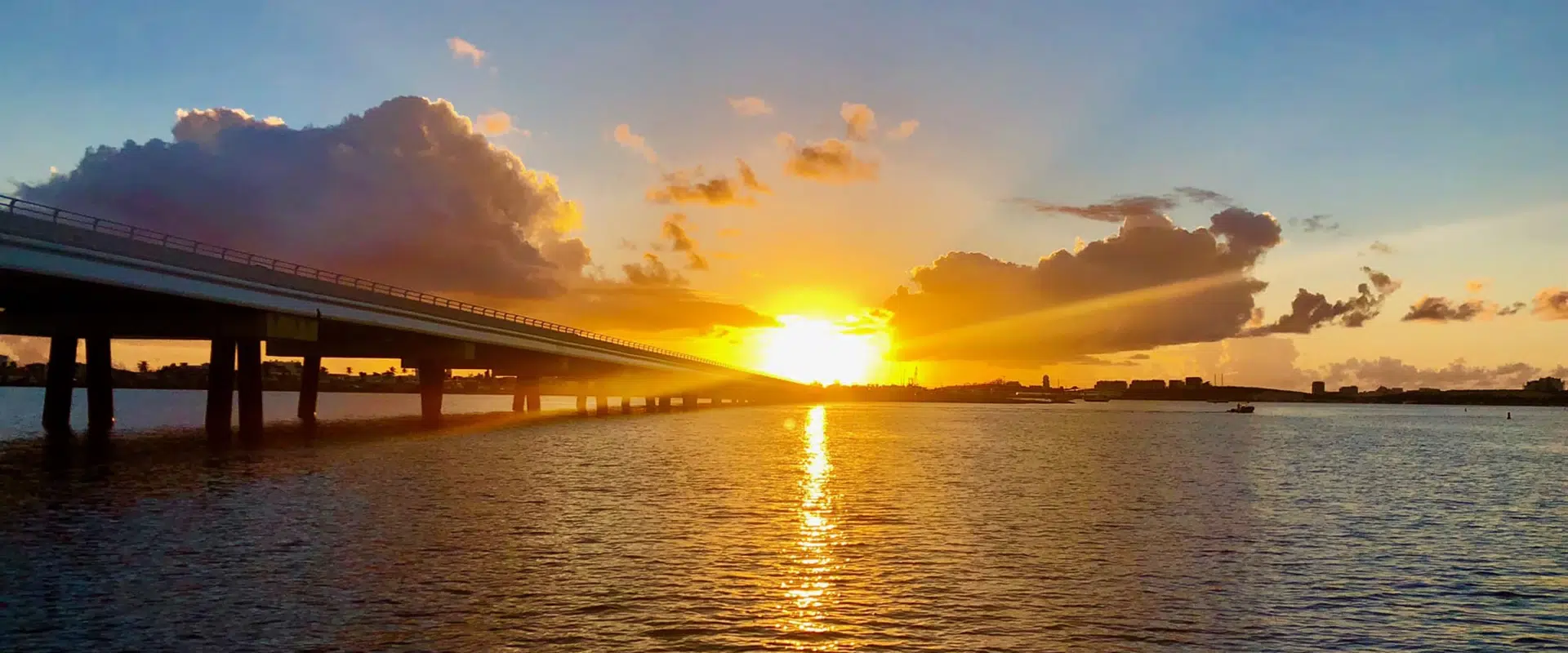 Simpson Bay Lagoon Causeway Bridge at sunset, St. Maarten.