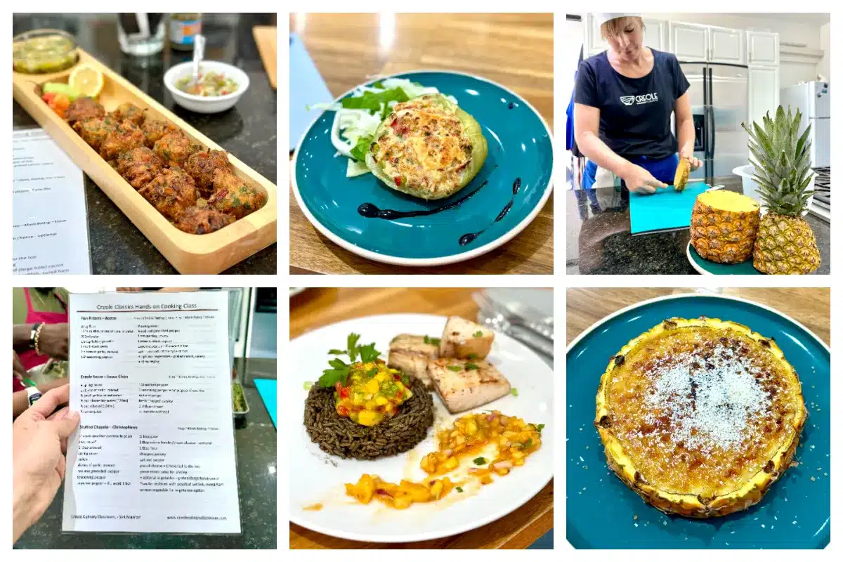 Creole Culinary Classroom - Acra, Stuffed Eggplant, Mahi Mahi and Rice, Pineapple Creme Brulee