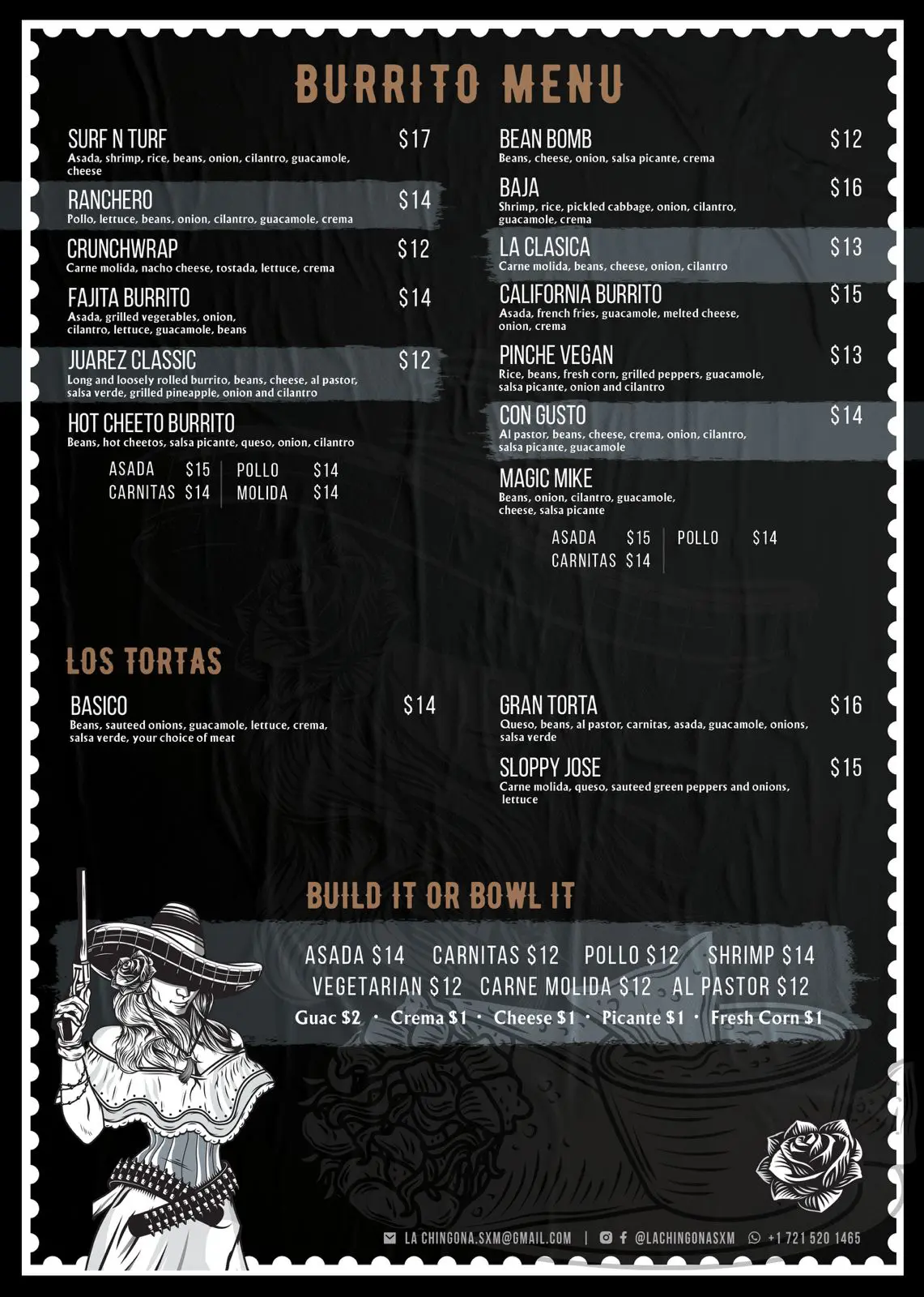 La Chingona Food Menu 2025 - Best Burrito, Tortas, Bowl in SXM