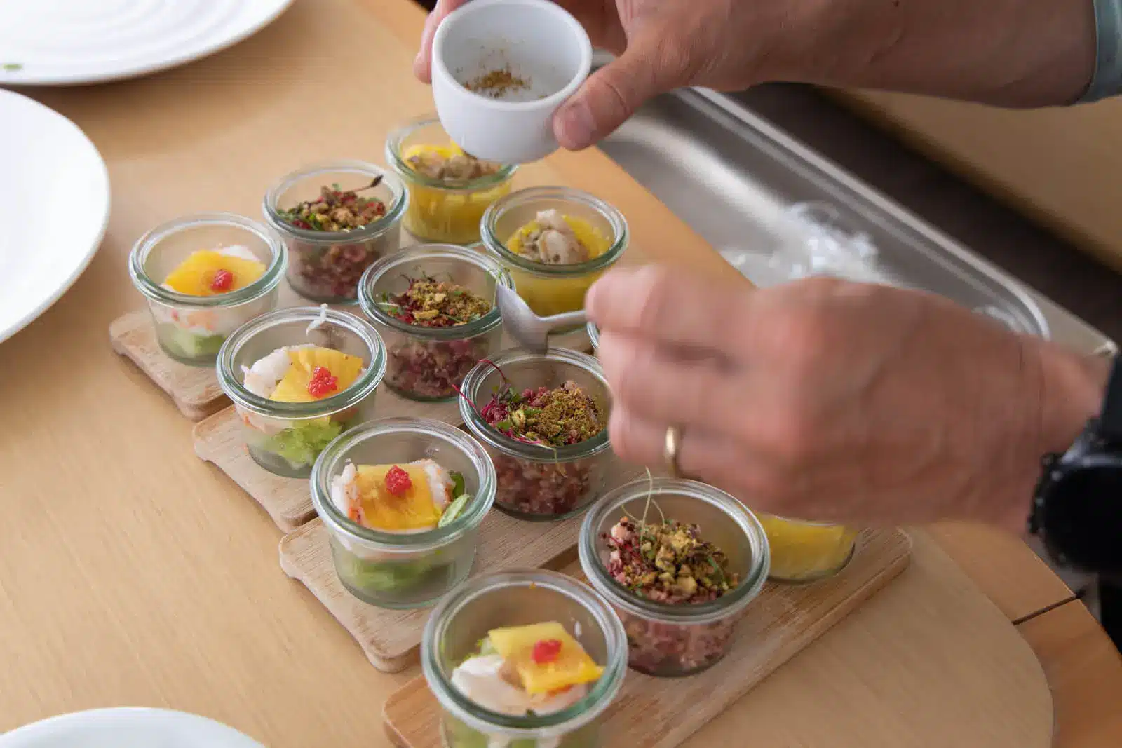 Gourmet starters served aboard Ever Glorious Bali 45FT catamaran during a luxury charter in St. Maarten.