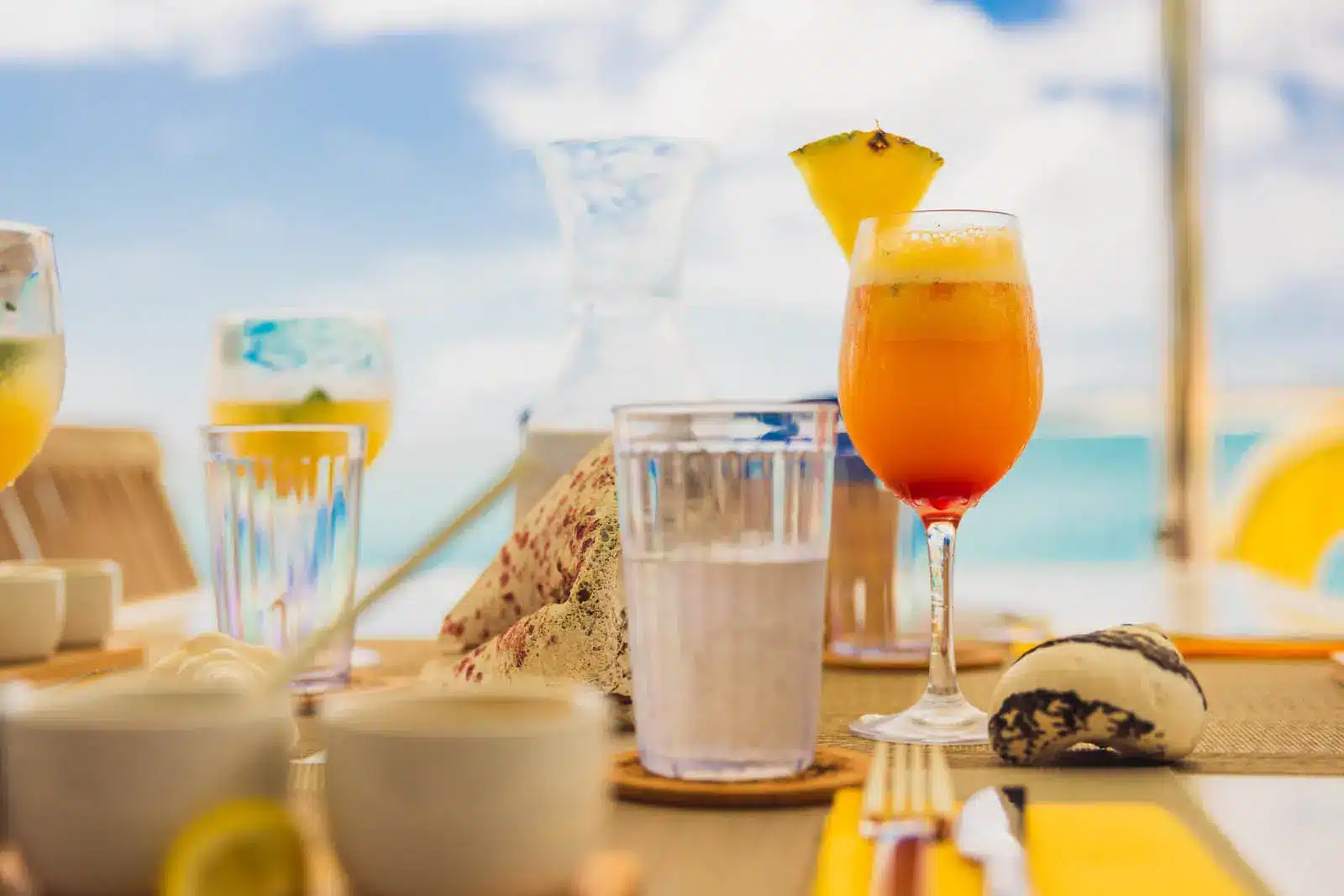 Guests enjoying gourmet tapas on Ever Glorious Bali 45FT catamaran during sunset cruise in St. Maarten