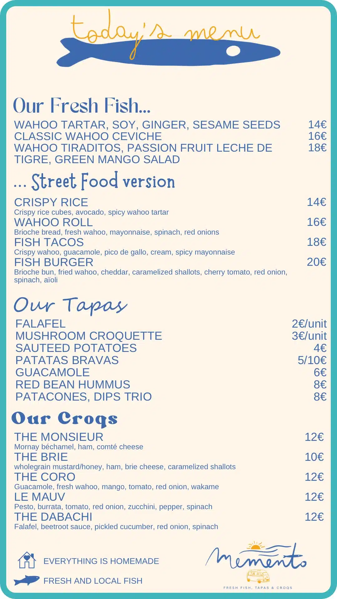 Memento Food Truck Menu Fresh Meals