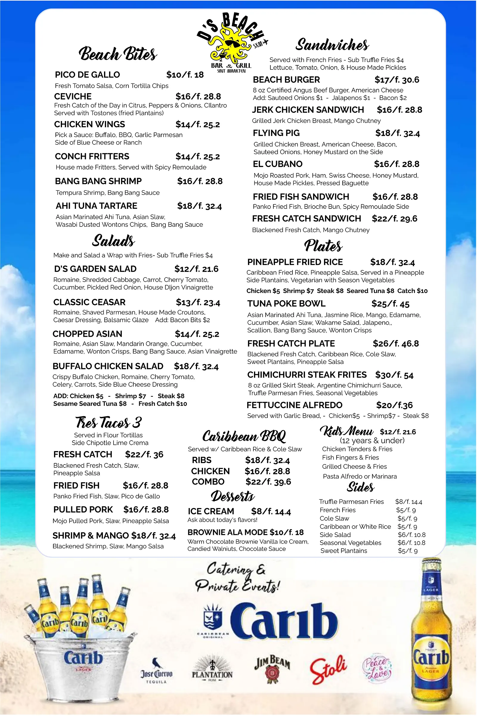 D's Beach Bar Food Menu - Lunch & Dinner 2025