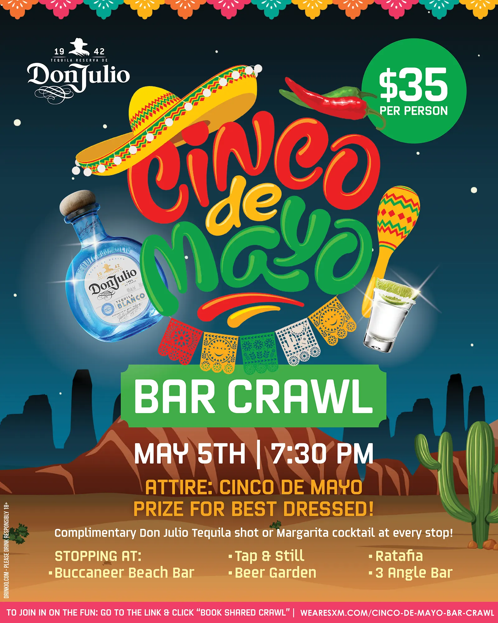 Cinco De Mayo Bar Crawl 2025 Flyer Cinco De Mayo Bar Crawl 2025 Flyer - 5 Stops with TEQUILA!!!