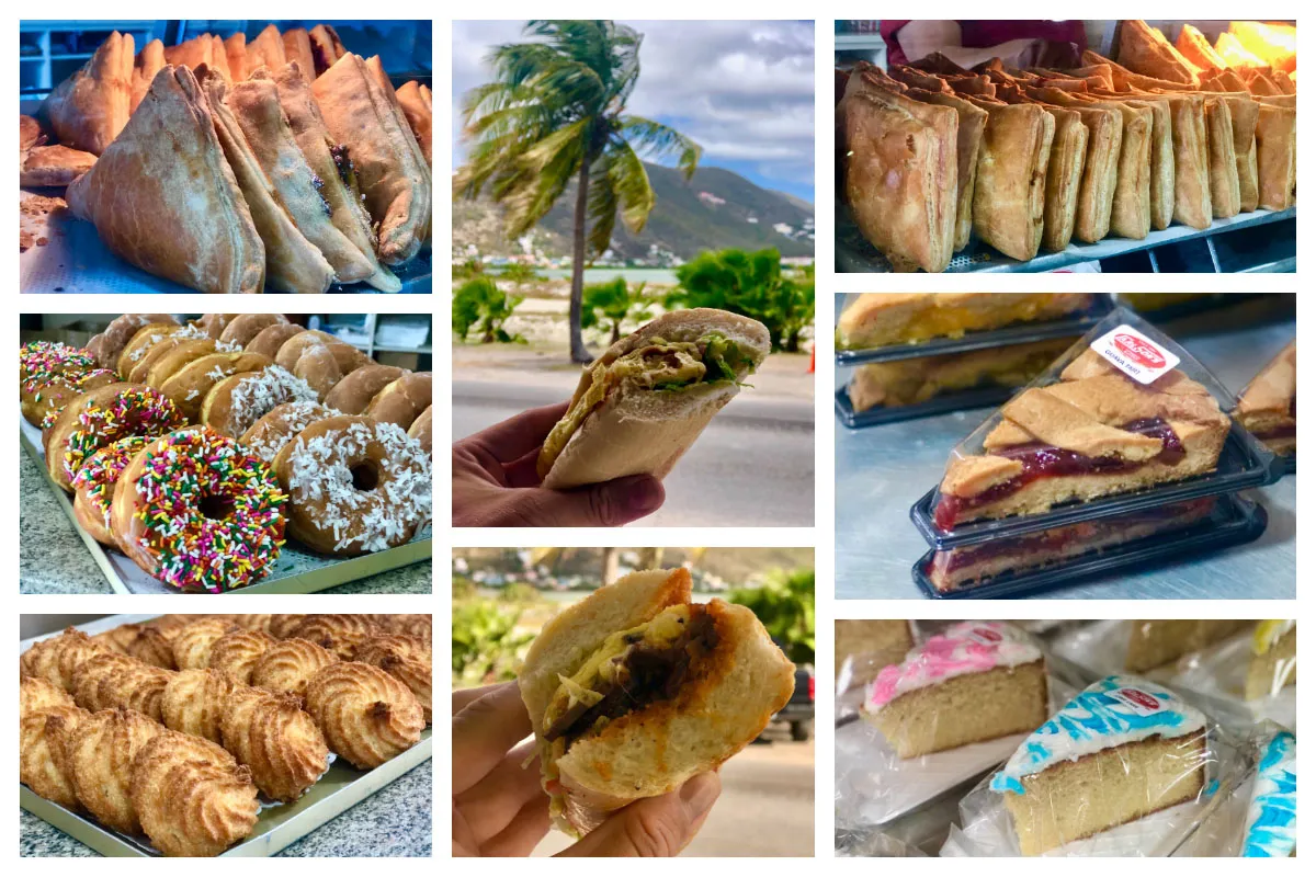 Assorted locally made pastries and snacks from Carl & Sons Bakery in St. Maarten