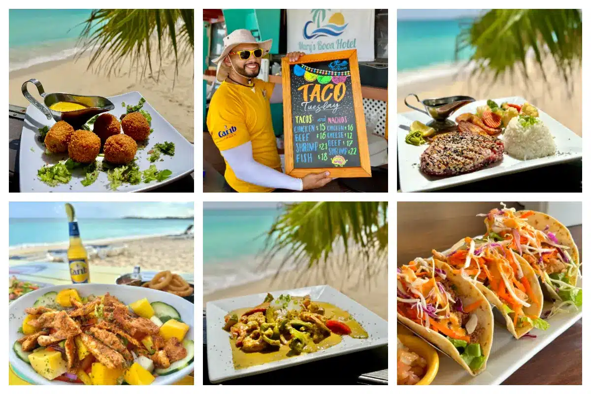 The Boon Beach Bar, Casual Dining on the Beach, Taco, Salad, Dutch Bitterballen, Tuna