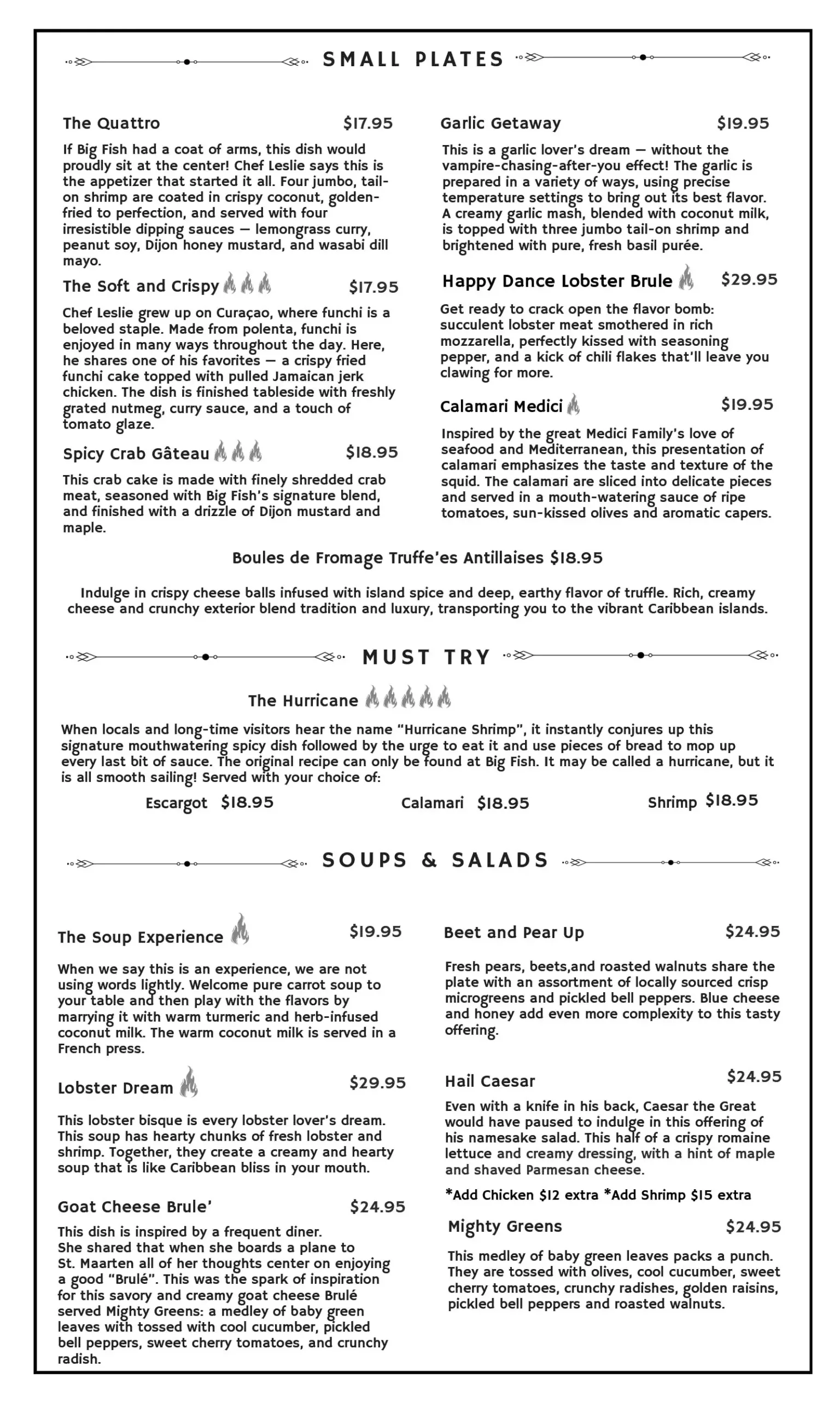 BIG FISH DINNER MENU 2025-2