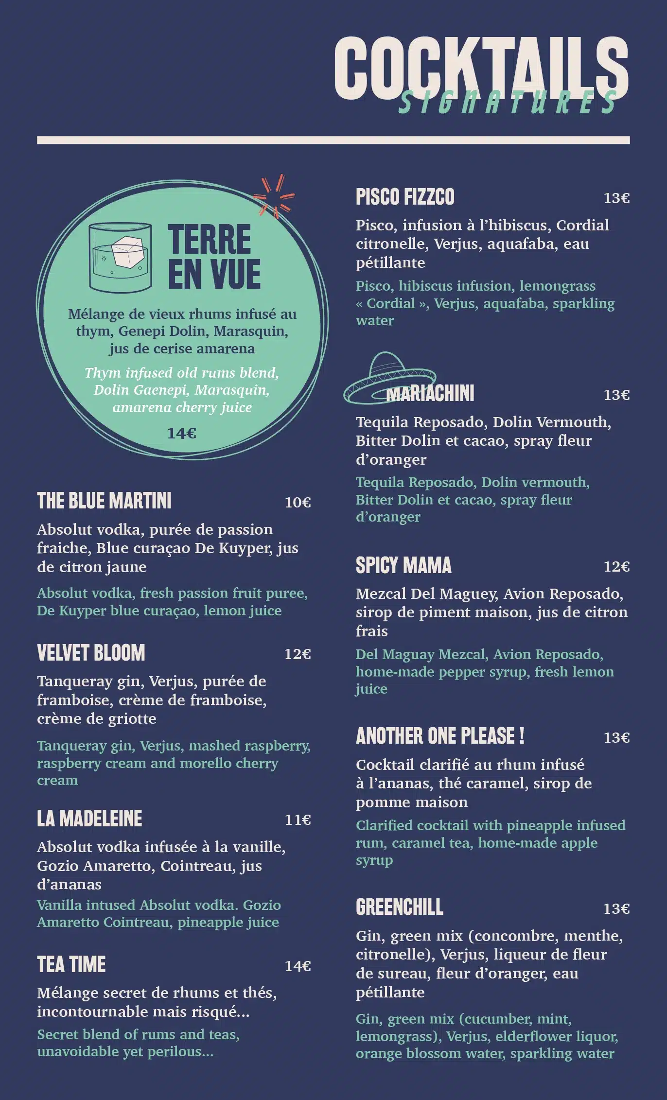 Blue Martini Cocktails Menu-