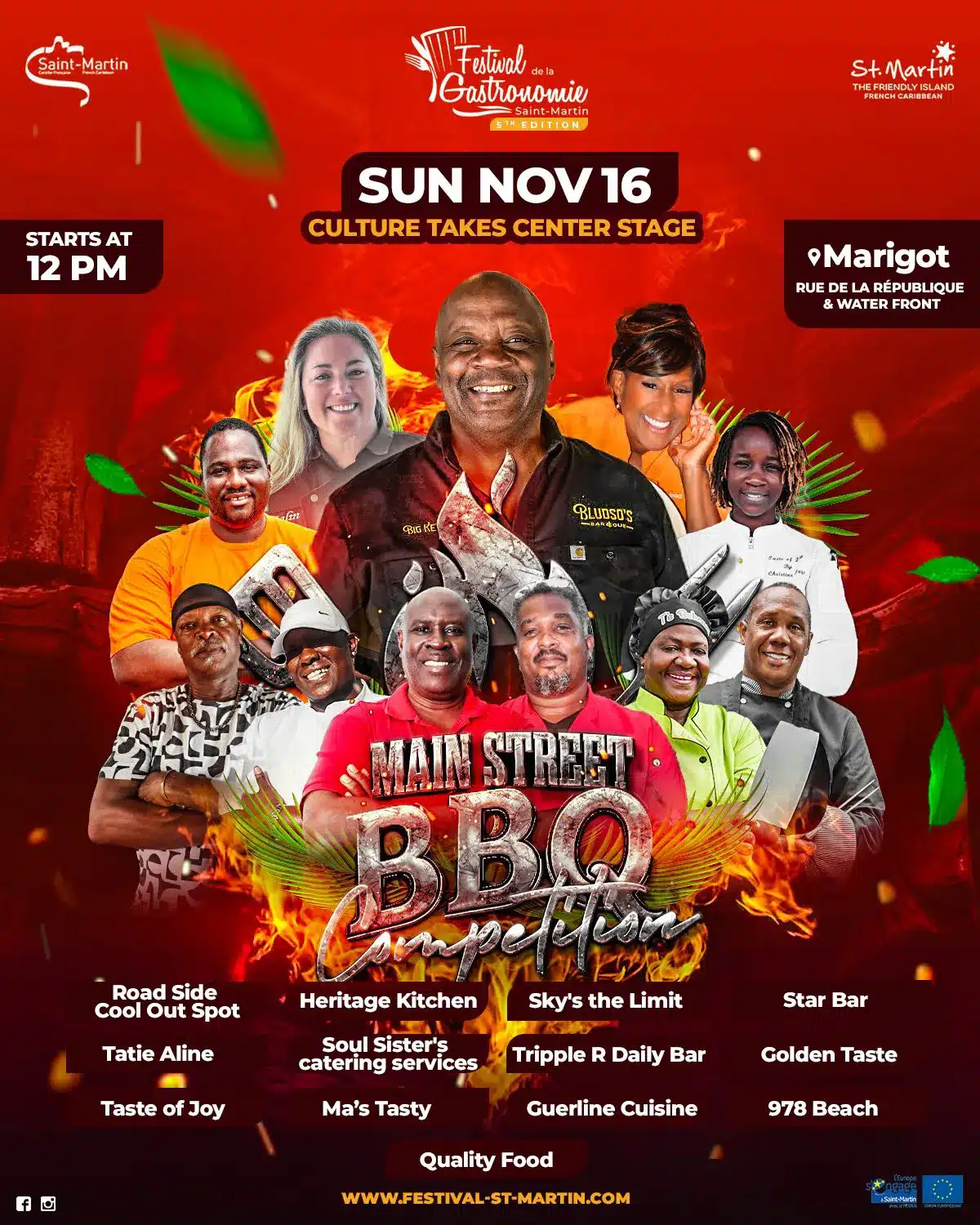 Grilled meat platter with sides on a beach-side BBQ in St. Maarten