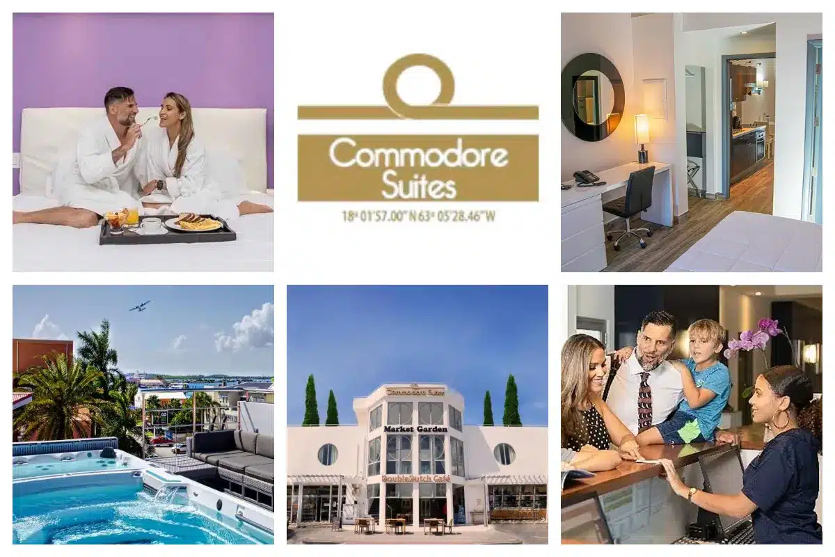 Modern boutique hotel exterior of Commodore Suites, Simpson Bay, St. Maarten. Commodore Suites - Boutique Hotel centrally in Simpson Bay - close to Restaurants, Bars, Nightlife, Casino.