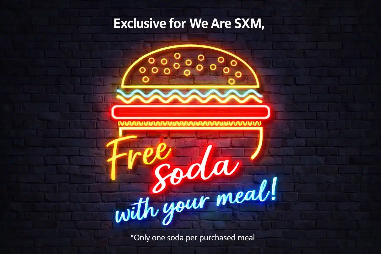 BURGER BAR WEARESXM SPECIAL – FREE SODA SPECIAL 2026 The Burger Bar - American Style Diner in Maho with View over Maho Beach for plane spotting! Location