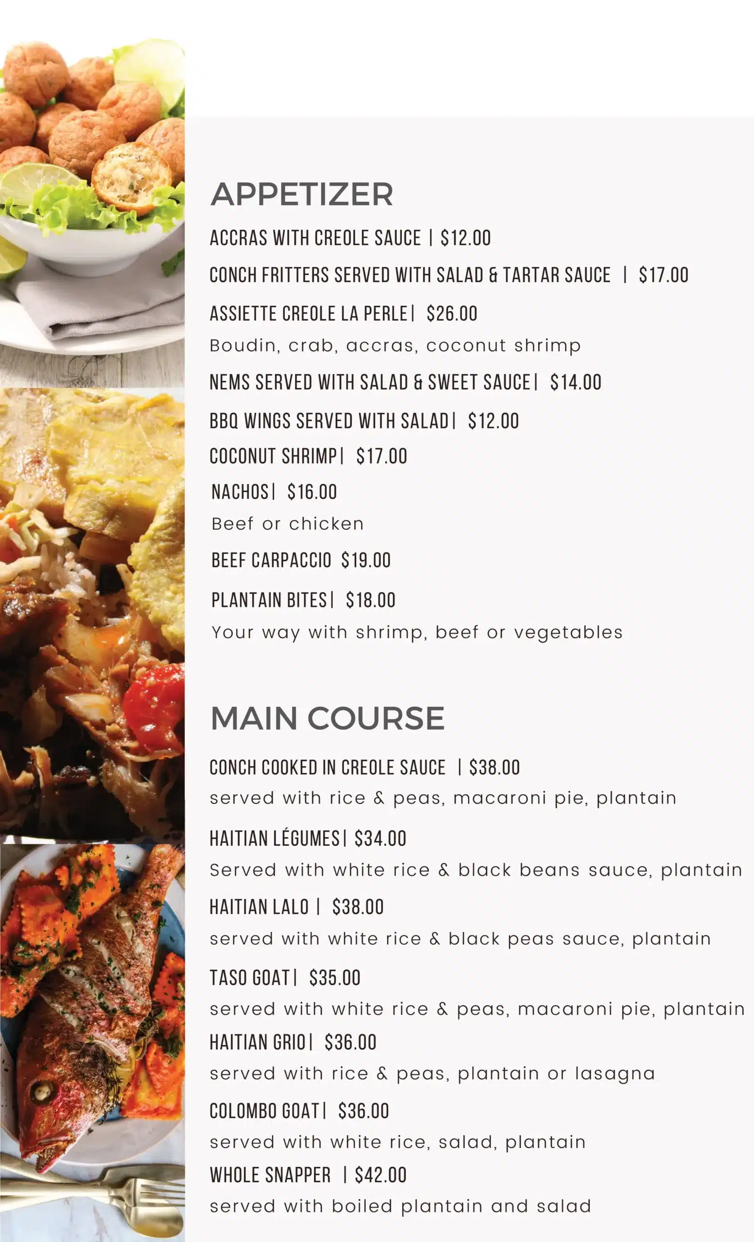 La Perla Bleu - French Cuisine Dinner Menu