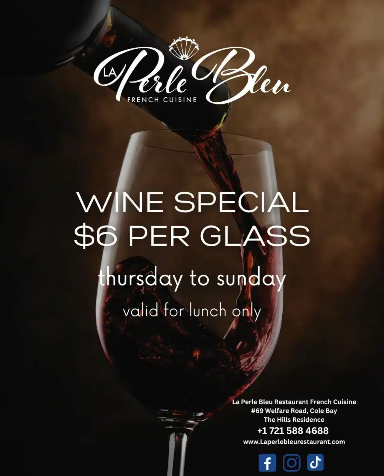 La Perla Bleu Wine Specials $6 per Glass