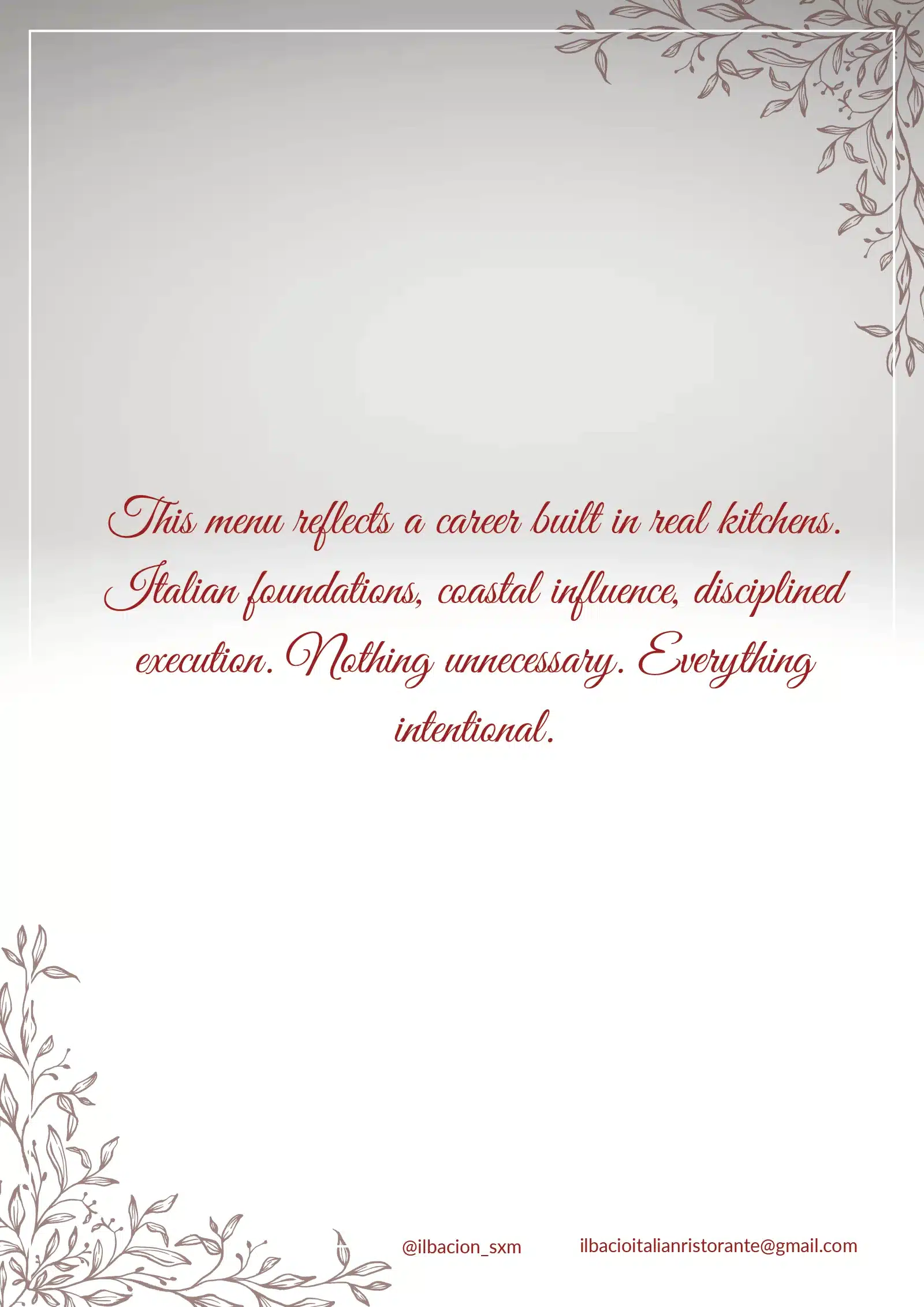 Il Bacio Italian Restaurant SXM Dinner Menu 2026 - Thank you!