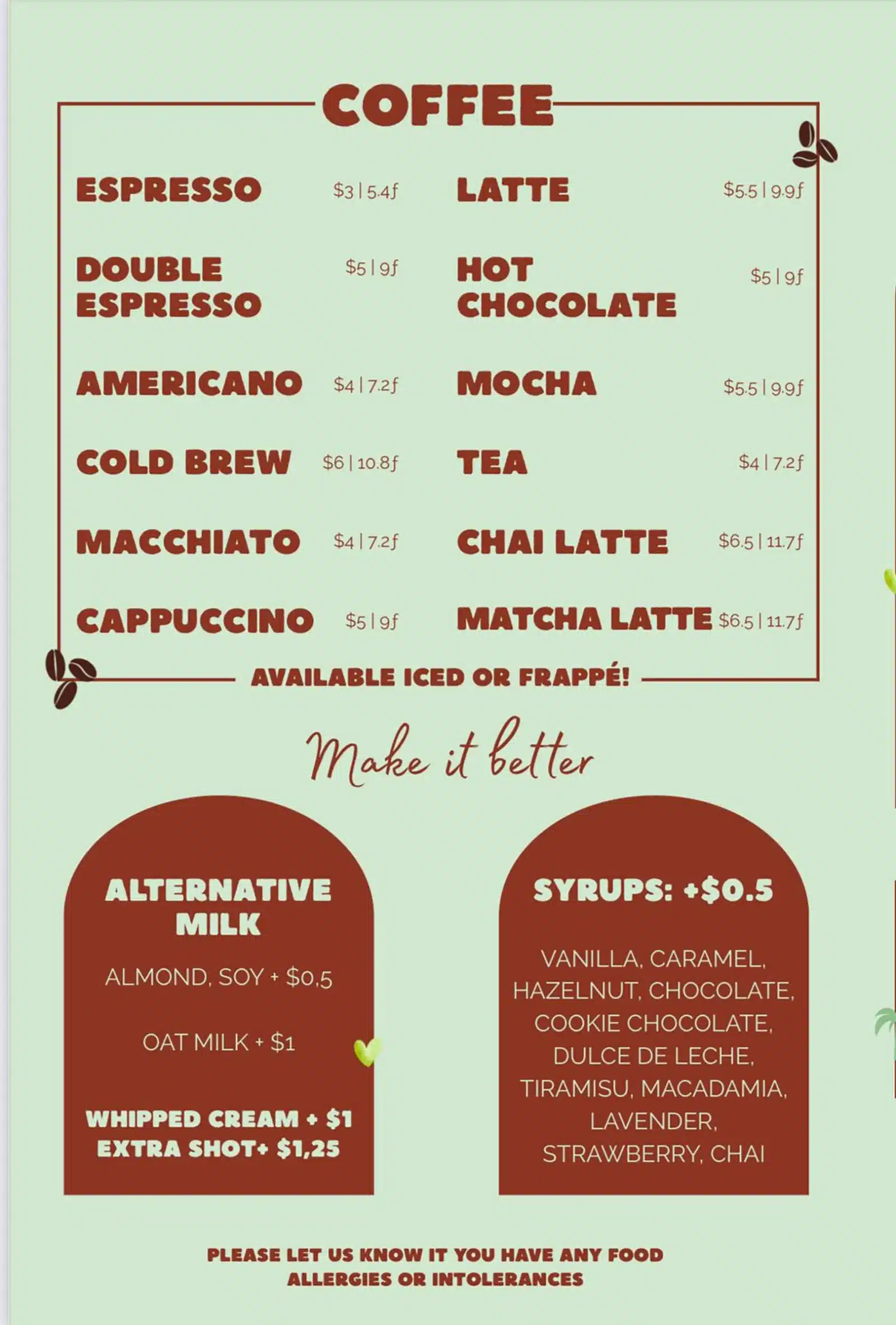 Cup of Joy - Breakfast & Lunch Cafe Coffee Menu