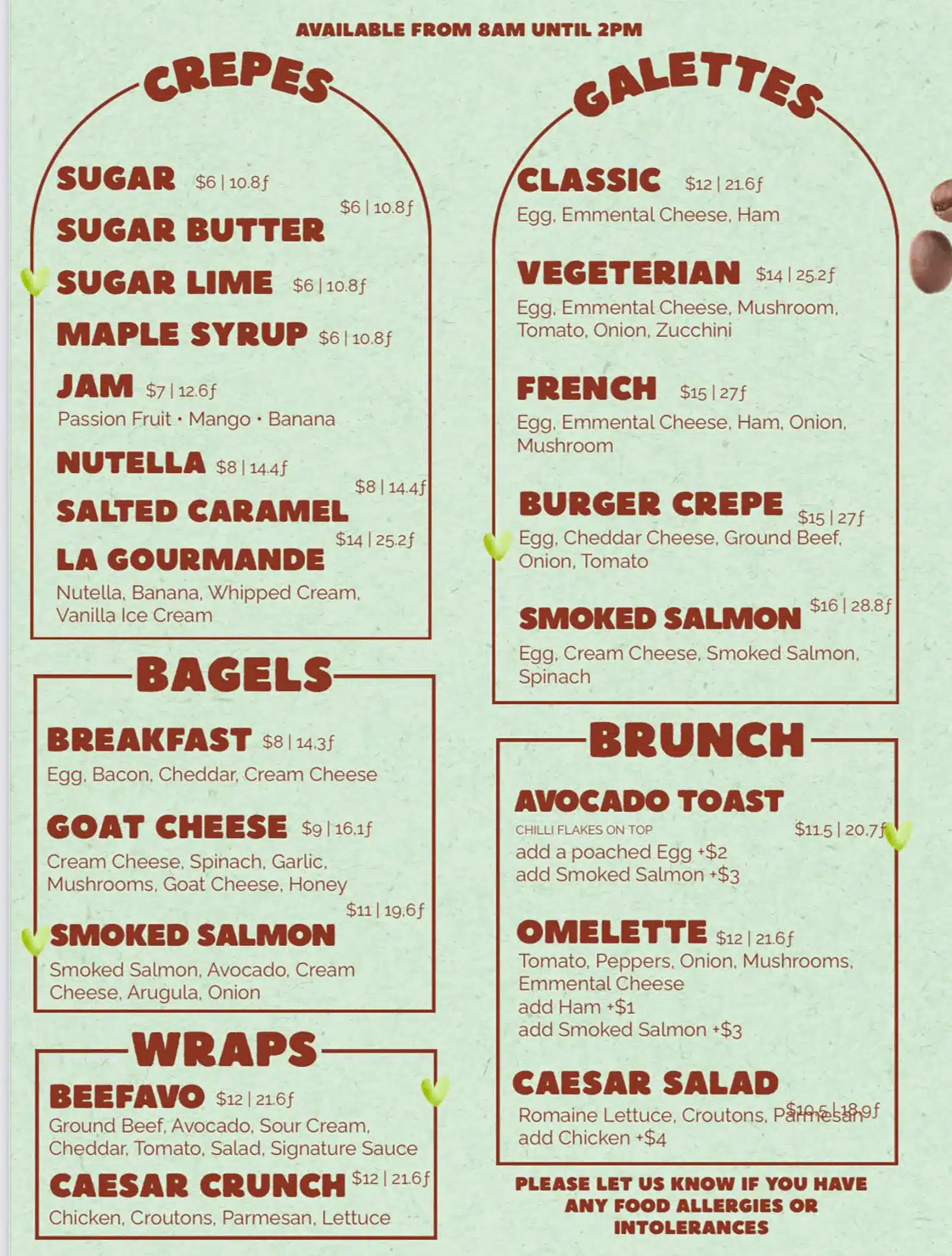 Cup of Joy - Breakfast & Lunch Cafe Menu